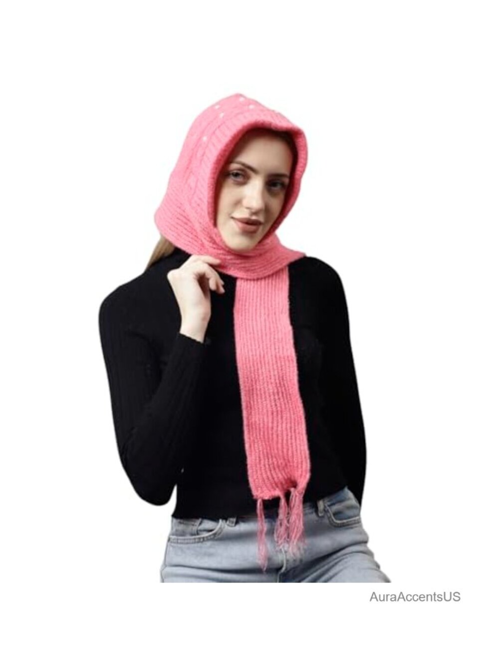 Unisex Winter Beanie with Attached Scarf Neck Warmer Acro Wool